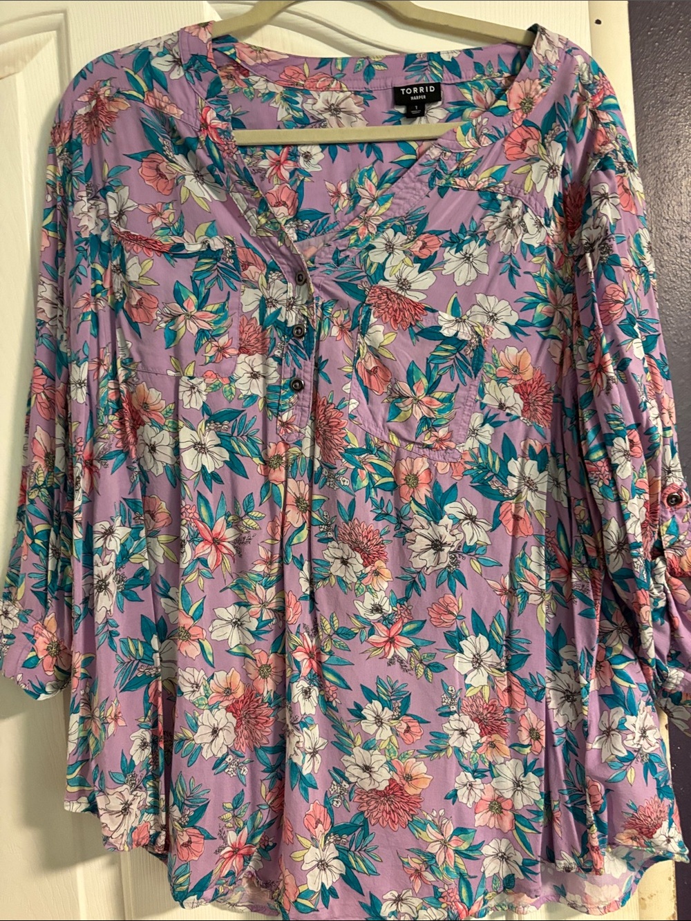 torrid Lavender Floral Button-Up Harper with Teal and Pink Accents